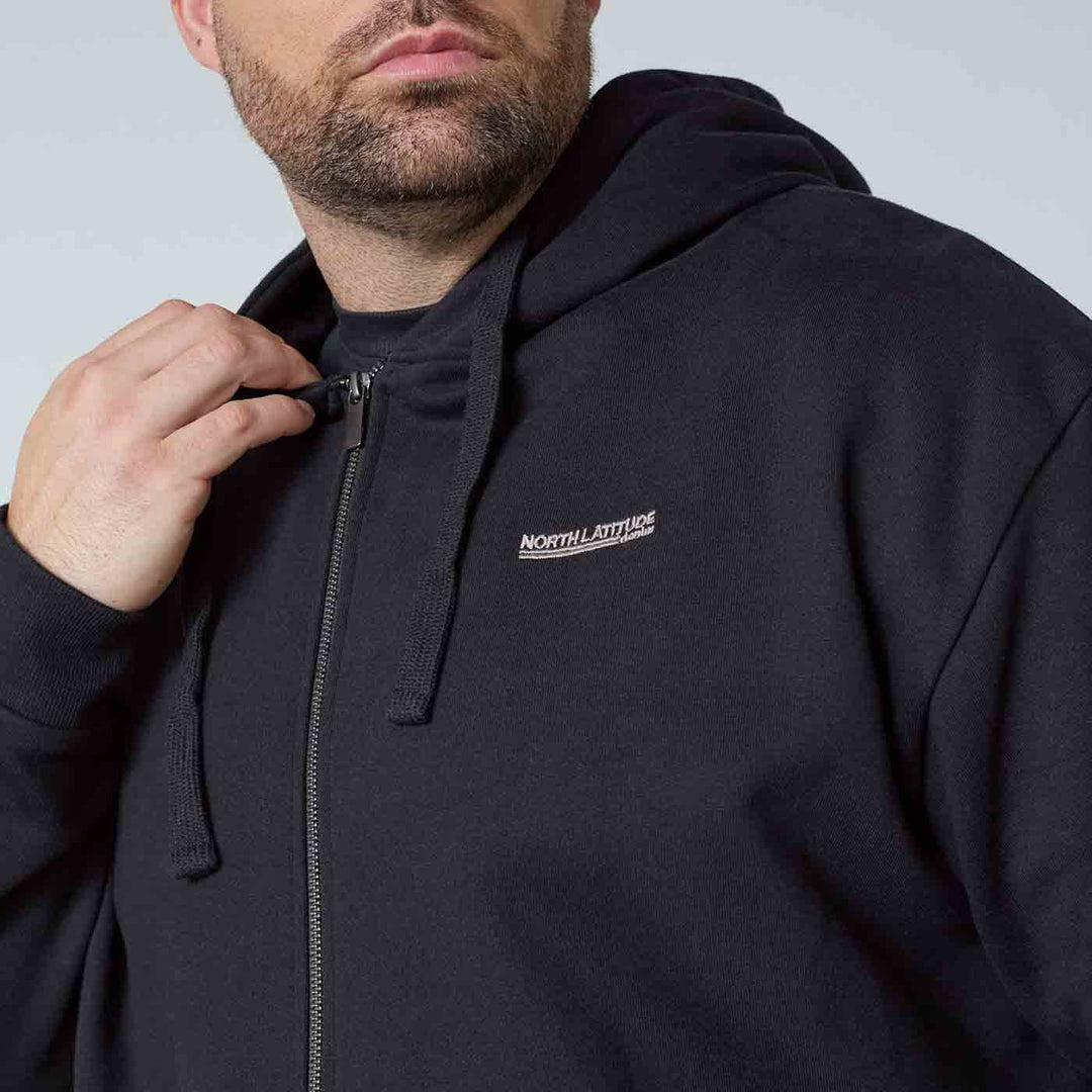 Schwarze Kapuzen-Sweatjacke Herren Übergröße von Allsize mit Reißverschluss und Kordelzug an der Kapuze