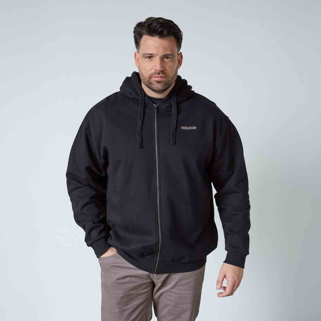 Schwarze Kapuzen-Sweatjacke Herren Übergröße von Allsize mit Reißverschluss und Kapuze