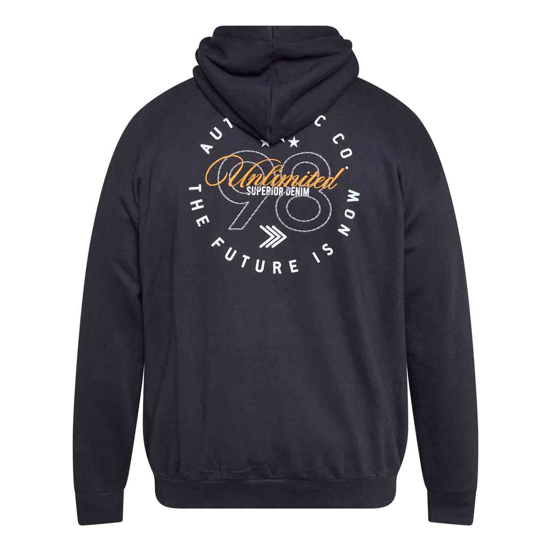 Schwarze Kapuzen-Sweatjacke Herren Übergröße mit Aufdruck Rückseite und Kängurutasche von Allsize