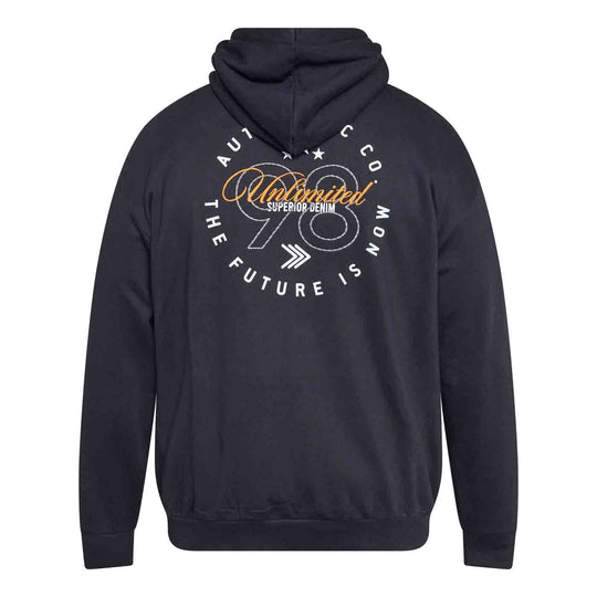 Schwarze Kapuzen-Sweatjacke Herren Übergröße mit Aufdruck Rückseite und Kängurutasche von Allsize