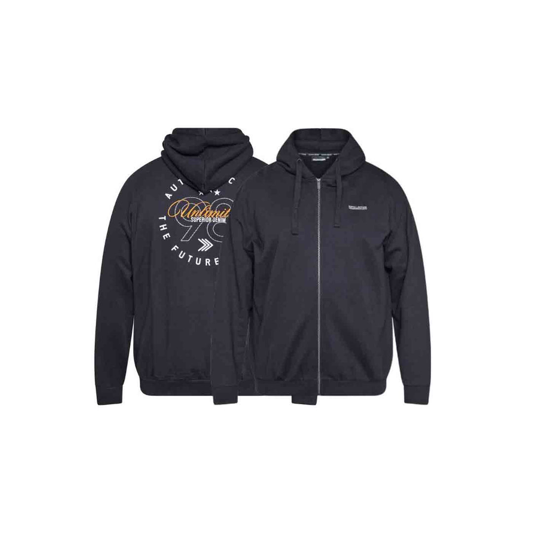 Allsize Kapuzen-Sweatjacke Herren Übergröße in Schwarz mit Frontreißverschluss und bedrucktem Rückenteil
