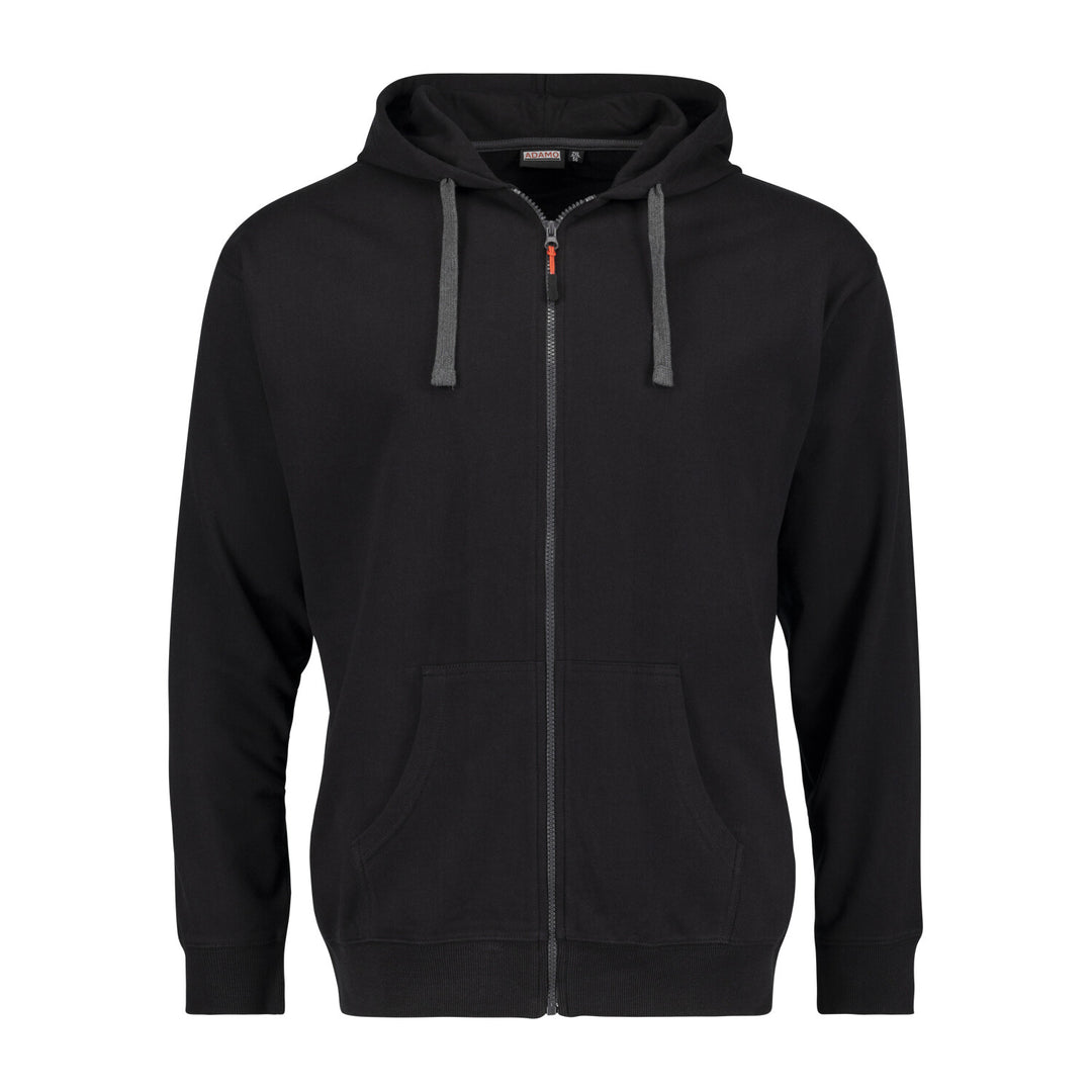Schwarze Kapuzenjacke Herren von Adamo mit Reißverschluss und Kängurutaschen
