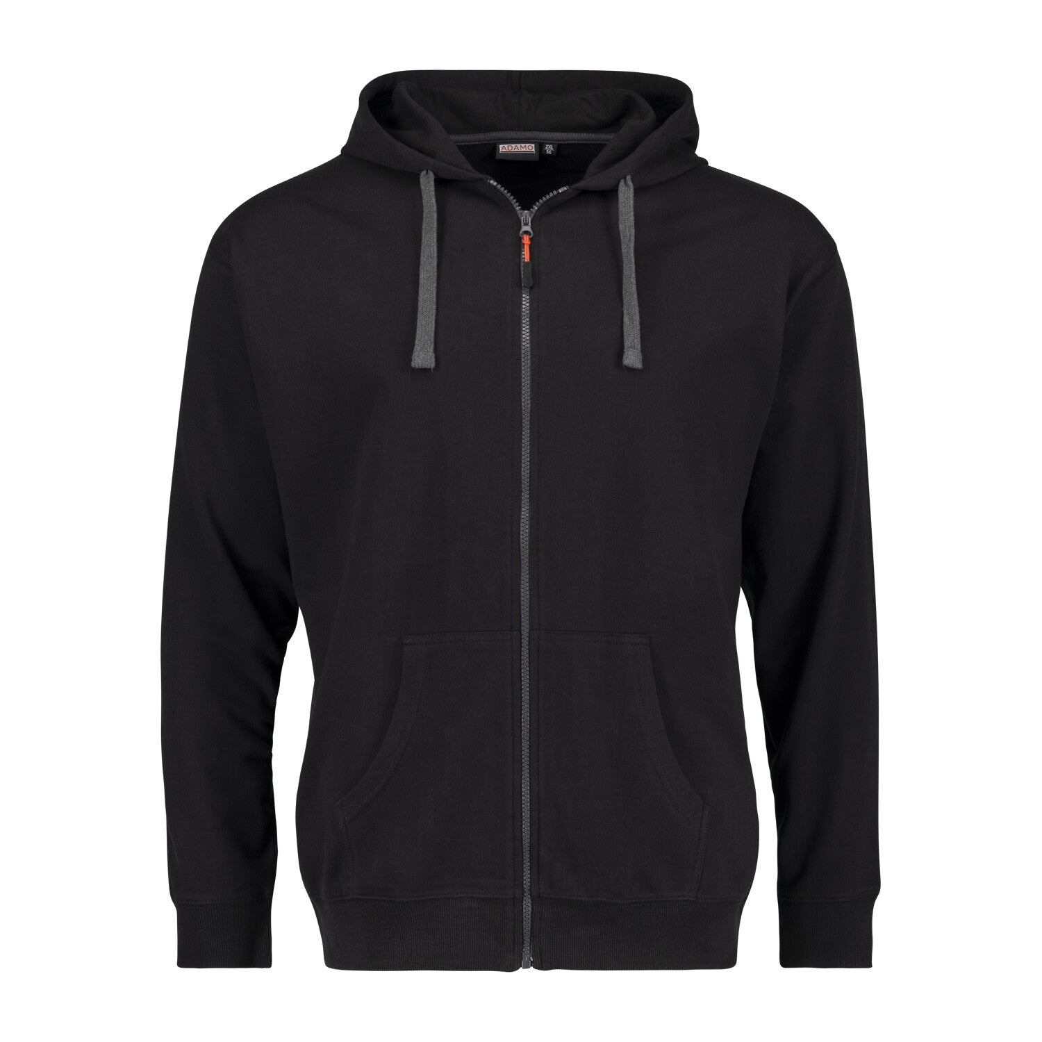 Schwarze Kapuzenjacke Herren von Adamo mit Reißverschluss und Kängurutaschen
