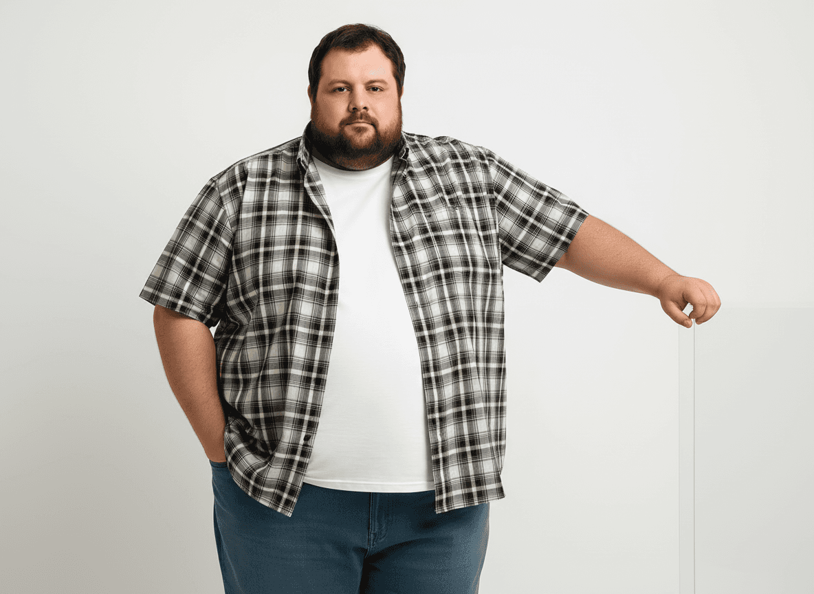 BigTiger kariertes kurzärmeliges karo hemd herren in schwarz-weiß getragen von Mann
