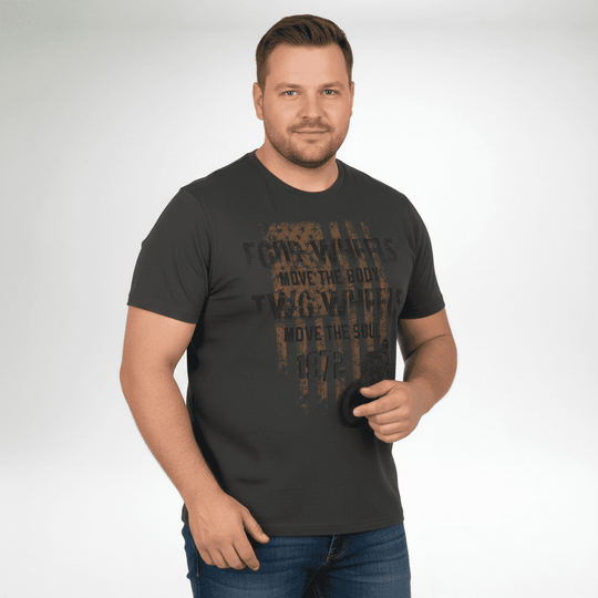 Redfield t shirt herren in schwarz mit braunem Print und klassischem Rundhalsausschnitt