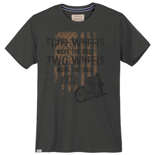 Redfield t shirt herren in dunkelgrau mit Vintage-Motorraddruck und amerikanischer Flagge