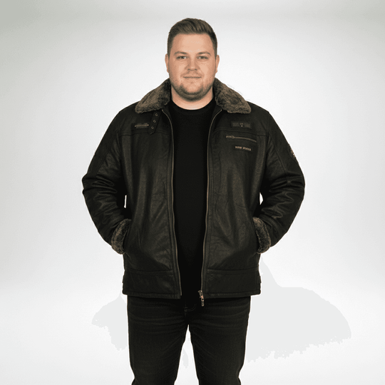 Winter-Leder-Jacke Schwarz  in Übergröße von ALLSIZE