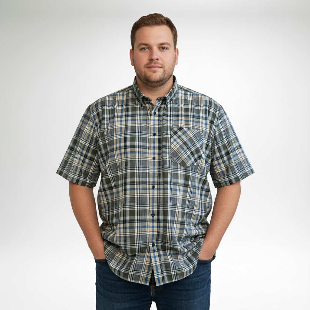 Short-sleeved work shirt / flannel shirt in plus sizes