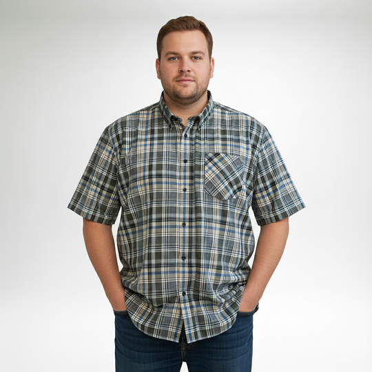 Short-sleeved work shirt / flannel shirt in plus sizes