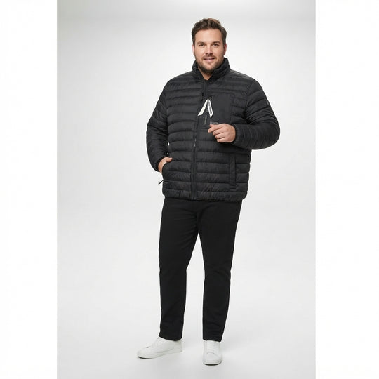 Herren Steppjacke in Schwarz mit durchgehendem Reißverschluss und Steppnähten