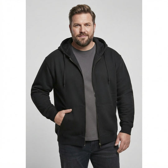 BigTiger Kapuzen-Sweatjacke Herren, schwarz, durchgehender Reißverschluss, Kängurutaschen