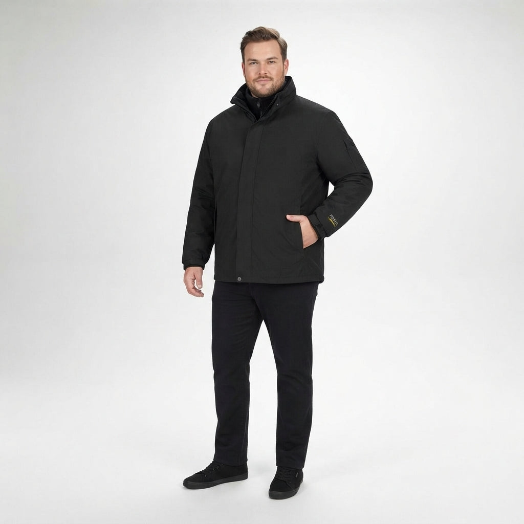 Herren-3in1-Funktionsjacke in Schwarz, mit Kapuze und durchgehendem Frontreißverschluss