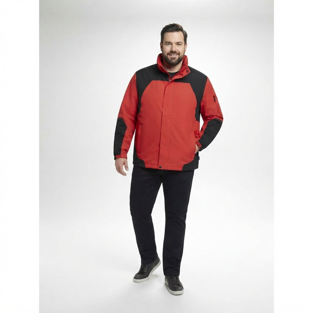Herren-3in1-Funktionsjacke in Rot und Schwarz, mit Kapuze und Frontreißverschluss