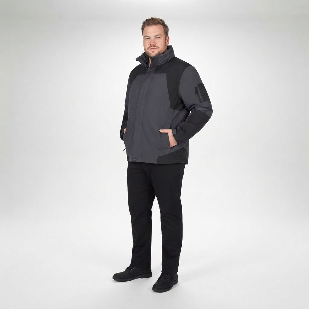 Herren-3in1-Funktionsjacke in Dunkelgrau, mit Kapuze und durchgehendem Frontreißverschluss
