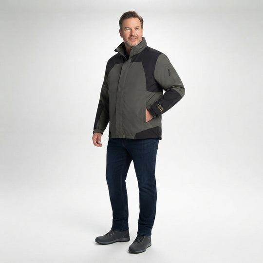 Herren-3in1-Funktionsjacke in Oliv, mit Kapuze und durchgehendem Frontreißverschluss