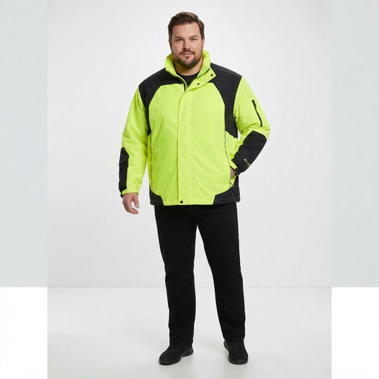 Herren-3in1-Funktionsjacke in Neon-Limette und Schwarz, mit Kapuze und Frontreißverschluss