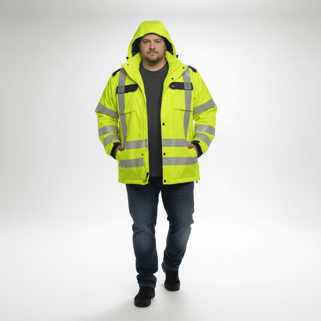 Warnschutz-Jacke von BigTiger in leuchtendem Gelb mit reflektierenden Streifen Funktionsjacke Herren