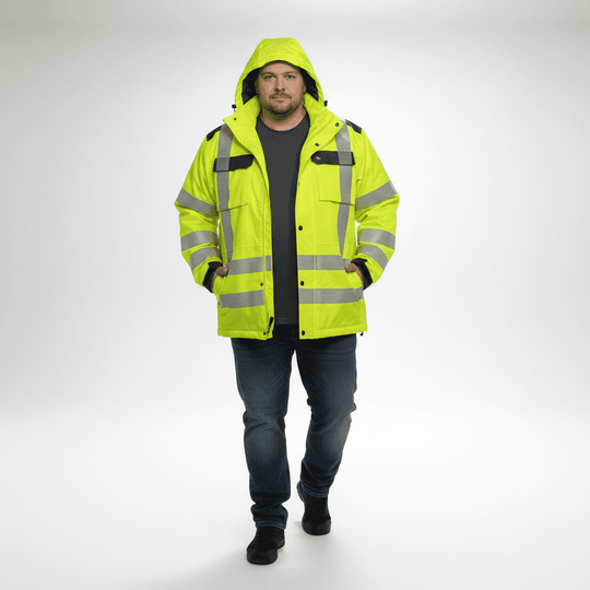 Warnschutz-Jacke von BigTiger in leuchtendem Gelb mit reflektierenden Streifen Funktionsjacke Herren