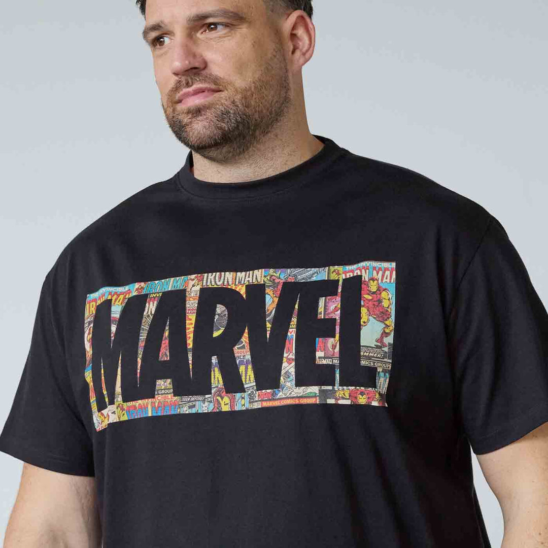 Marvel T-Shirt Herren Übergröße 4XL-8XL in Schwarz mit farbigem Marvel Comicdruck vorne