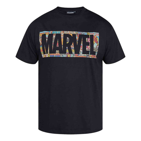 Schwarzes Marvel T-Shirt Herren Übergröße 4XL-8XL mit buntem Comicdruck vorne von Allsize