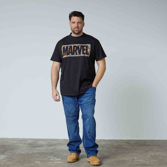 Marvel T-Shirt Herren Übergröße 4XL-8XL in Schwarz mit buntem Marvel-Logo und Rundhalsausschnitt