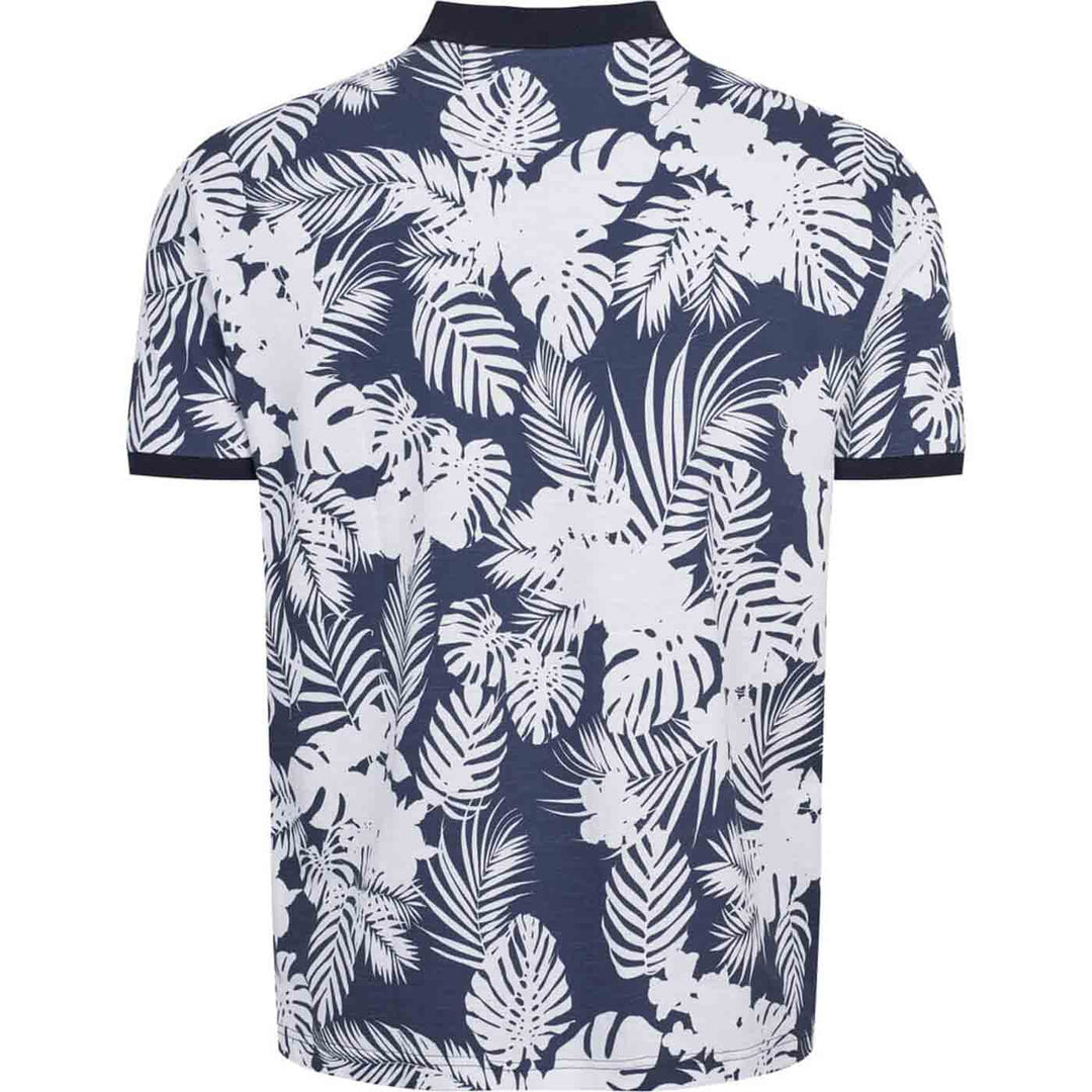 Allsize Polo Shirt mit blauem und weißem tropischem Blattmuster und kurzem Arm