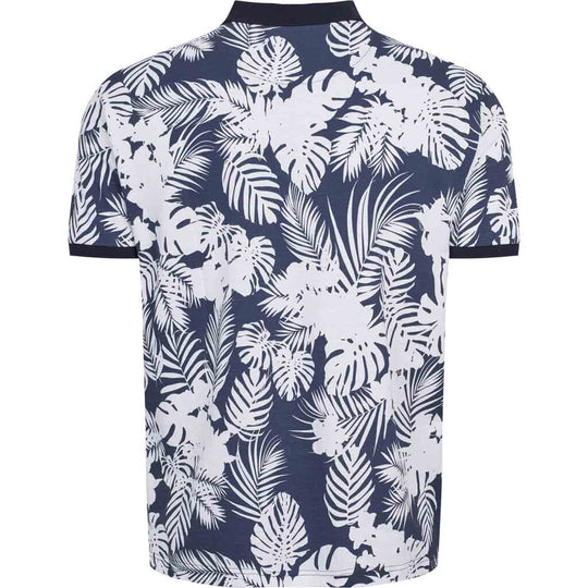 Allsize Polo Shirt mit blauem und weißem tropischem Blattmuster und kurzem Arm