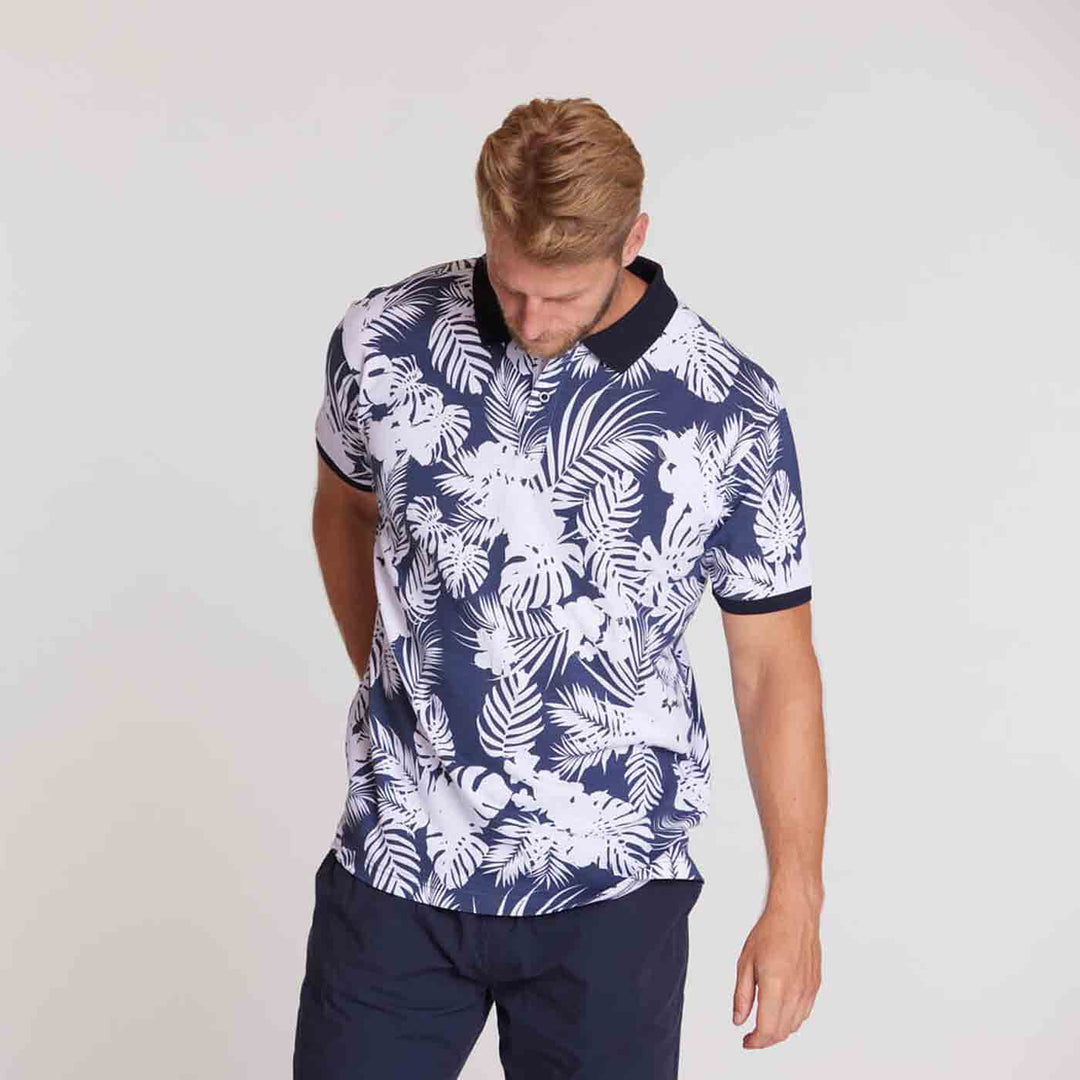 Herren polo shirt mit blauem und weißem floralem Muster von Allsize in bequemer Passform