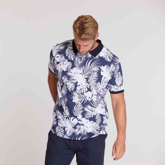 Herren polo shirt mit blauem und weißem floralem Muster von Allsize in bequemer Passform