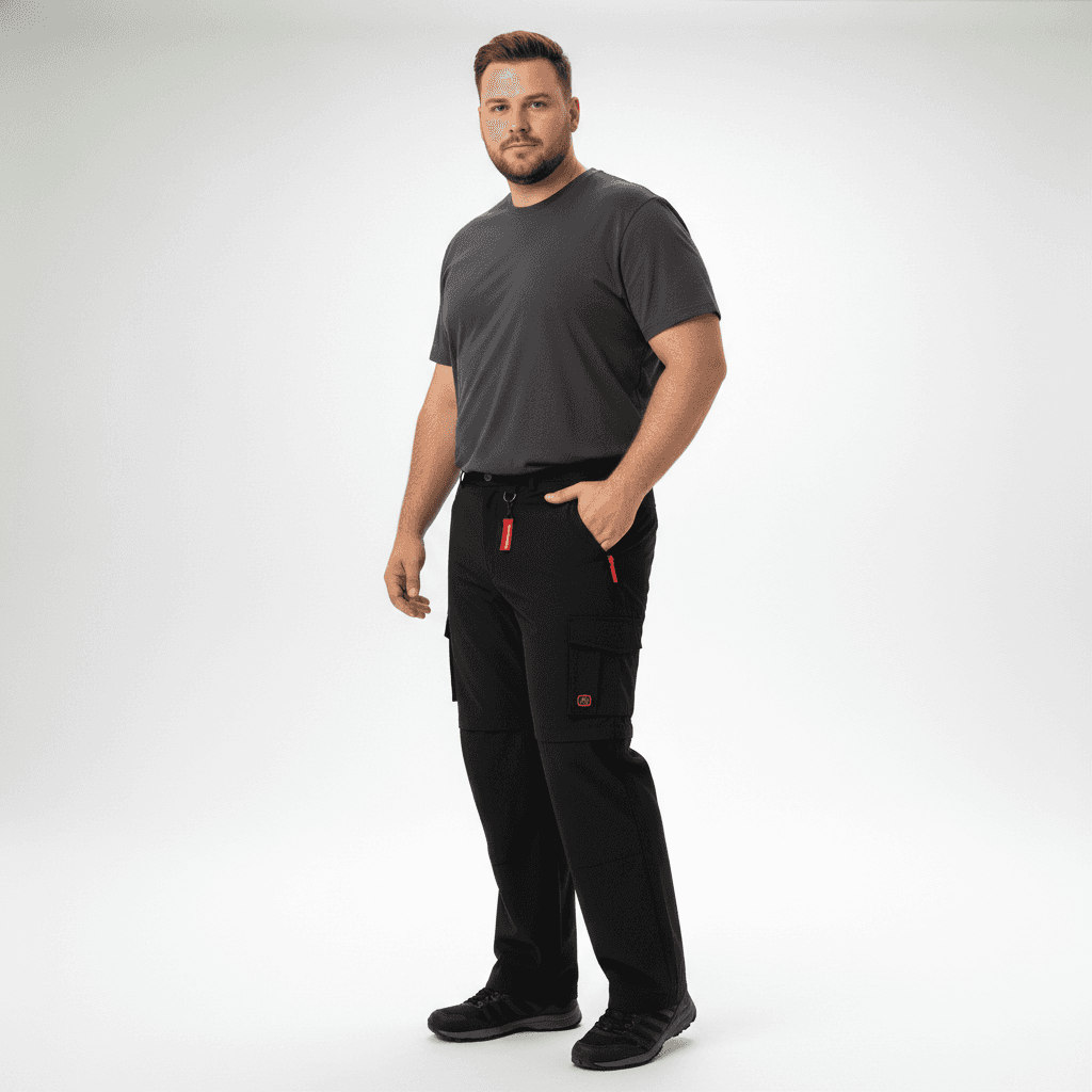 Adamo zipp-off hose herren in Schwarz mit Taschen und praktischem Reißverschluss-Design