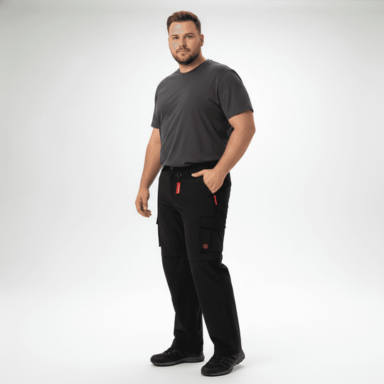 Adamo zipp-off hose herren in Schwarz mit Taschen und praktischem Reißverschluss-Design
