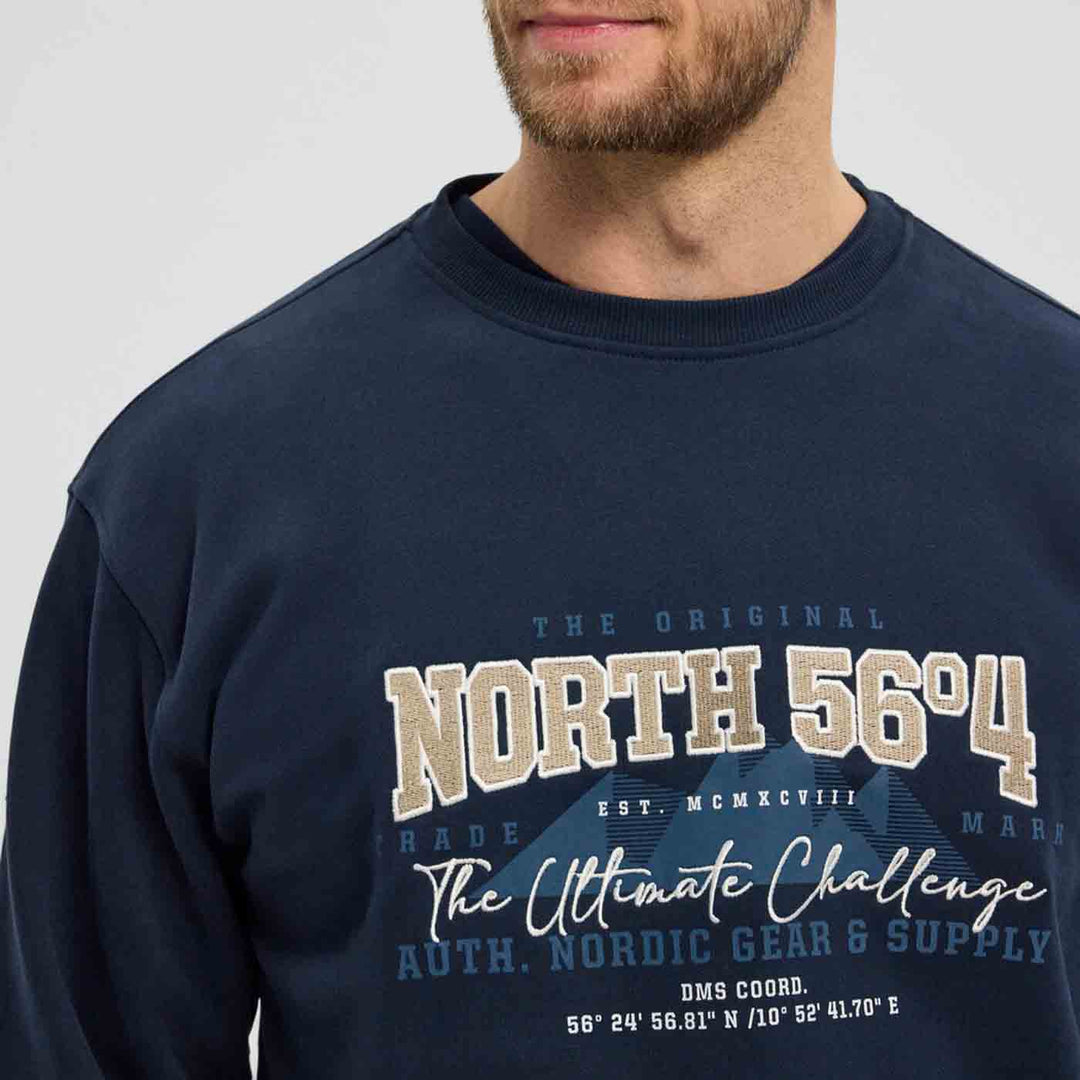 Dunkelblaues Sweatshirt Übergröße Herren mit Rundhalsausschnitt und North 56°4 Schriftzug