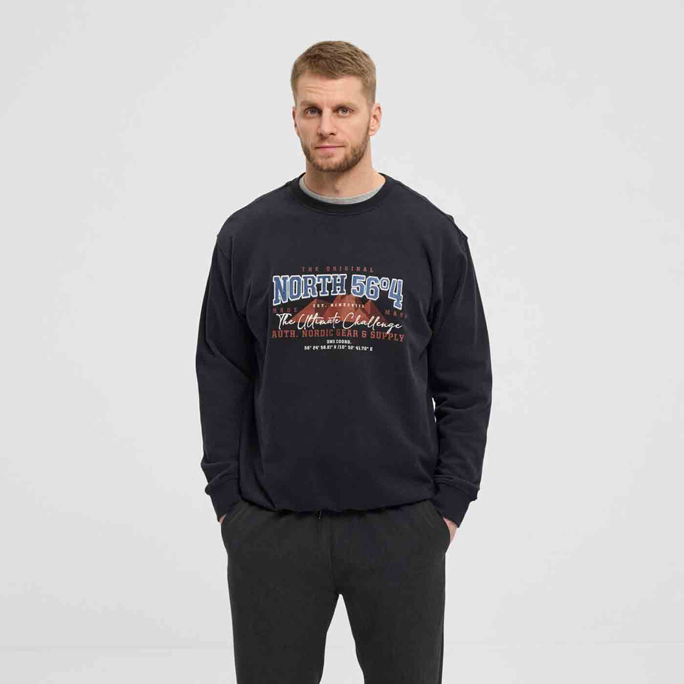 Schwarzes Sweatshirt Übergröße Herren mit Aufdruck und Bund von Allsize, bequem und casual