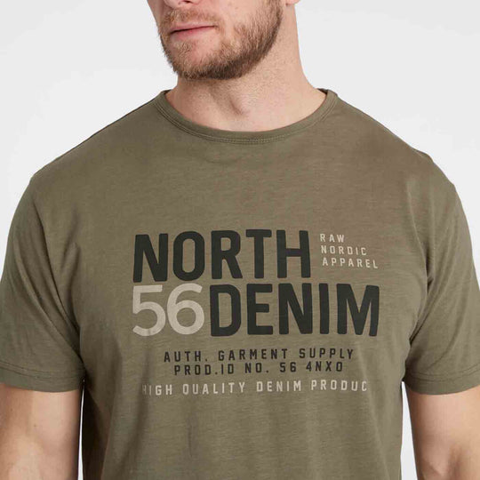 Allsize bedrucktes t-shirt herren in olivgrün mit North Denim Schriftzug und Rundhalsausschnitt