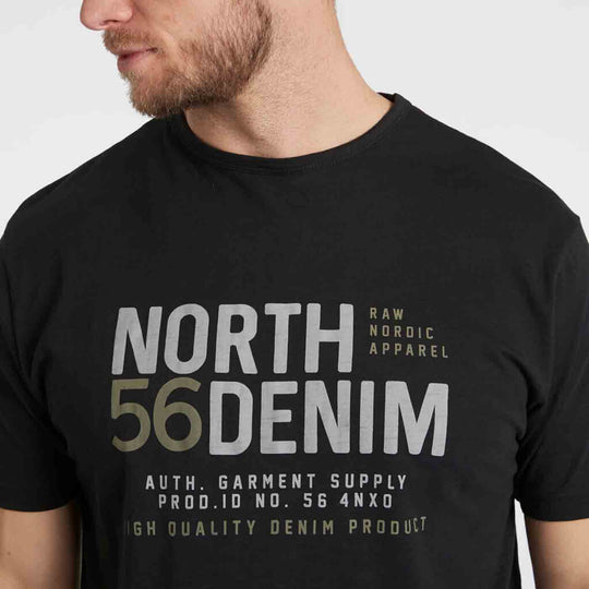 Schwarzes bedrucktes t-shirt herren von Allsize mit North 56 Denim Schriftzug und hochwertigem Denim Design