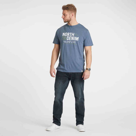 Allsize bedrucktes t-shirt herren in Blau mit North Denim Schriftzug und Rundhalsausschnitt