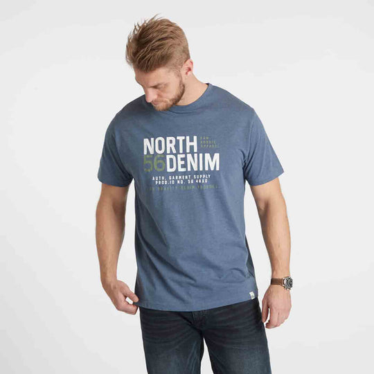 Herrschen blaues bedrucktes t-shirt herren von Allsize mit North Denim Schriftzug vorne