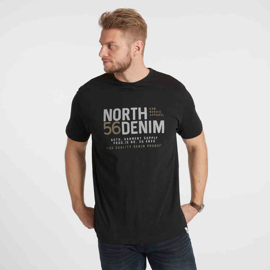 Schwarzes bedrucktes t-shirt herren mit North 56 Denim Schriftzug und kurzem Ärmel von Allsize
