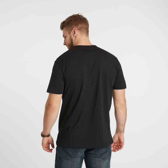 Schwarzes bedrucktes t-shirt herren von Allsize, Rückansicht mit kurzem Ärmel und Rundhalsausschnitt