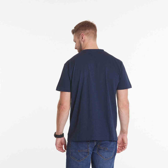 Dunkelblaues T Shirt Herren von Allsize mit klassischem Schnitt und kurzem Arm, Rückansicht