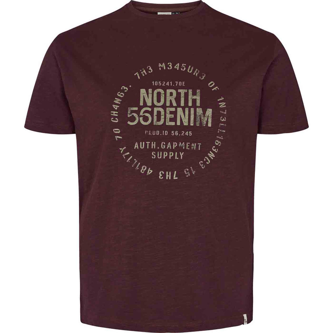 Allsize T Shirt Herren in Dunkelrot mit North 55 Denim Druck und Rundhalsausschnitt