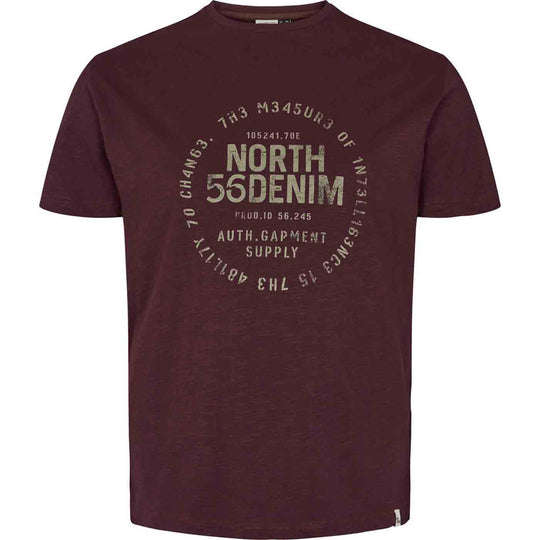 Allsize T Shirt Herren in Dunkelrot mit North 55 Denim Druck und Rundhalsausschnitt