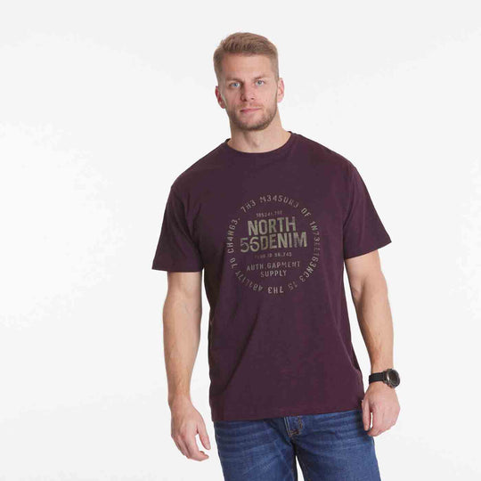 Allsize t shirt herren in Dunkelrot mit Rundhalsausschnitt und bedrucktem Frontdesign