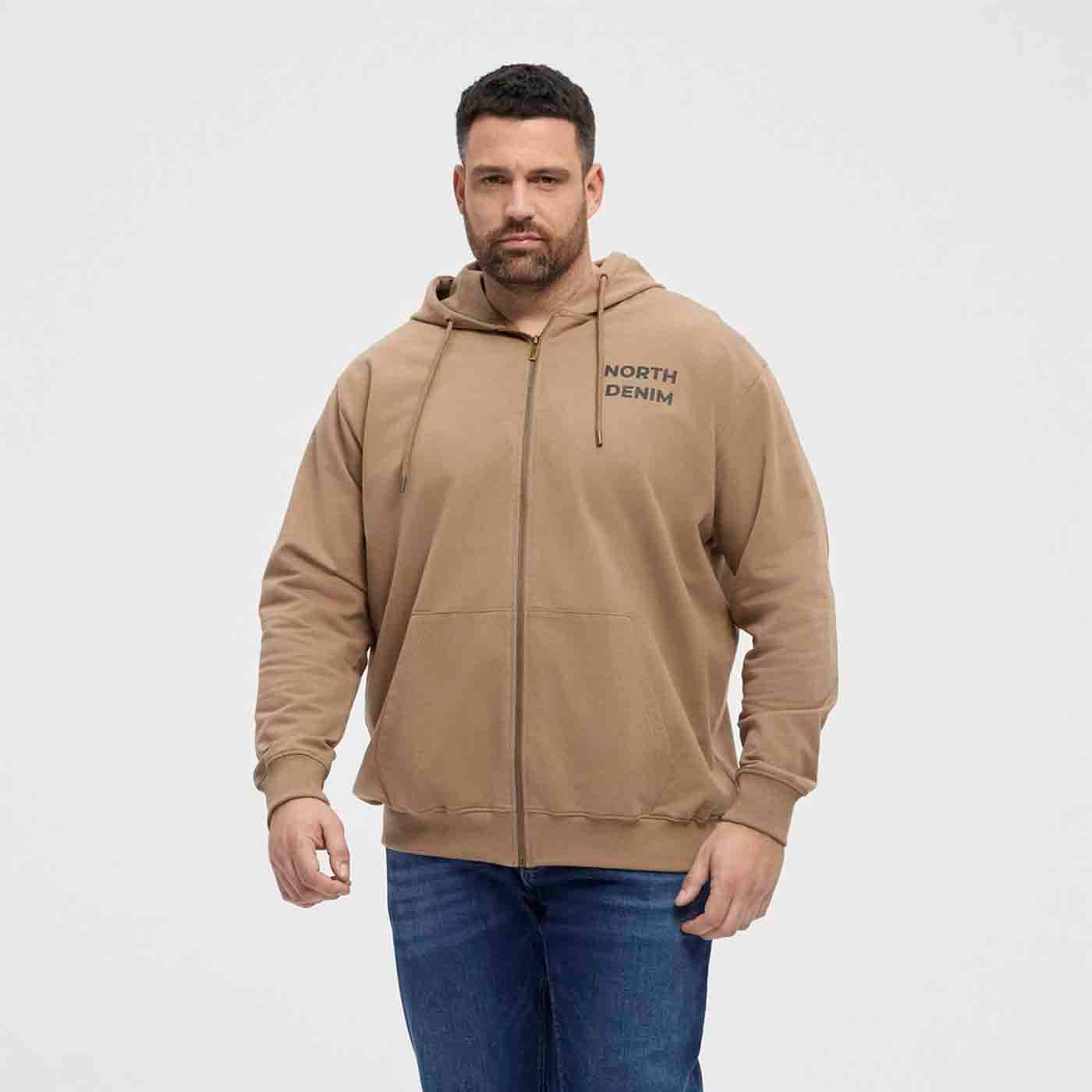 Allsize Kapuzen-Sweatjacke Übergröße Herren in beige mit Reißverschluss und Kapuze
