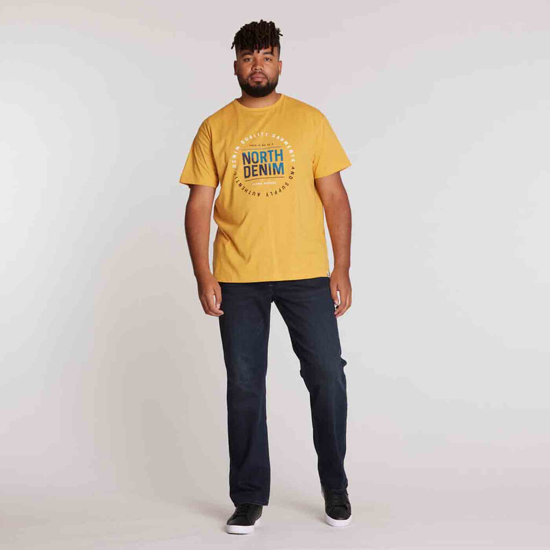 T-Shirt übergröße herren von Allsize in Gelb mit North Denim Druck und kurzer Arm
