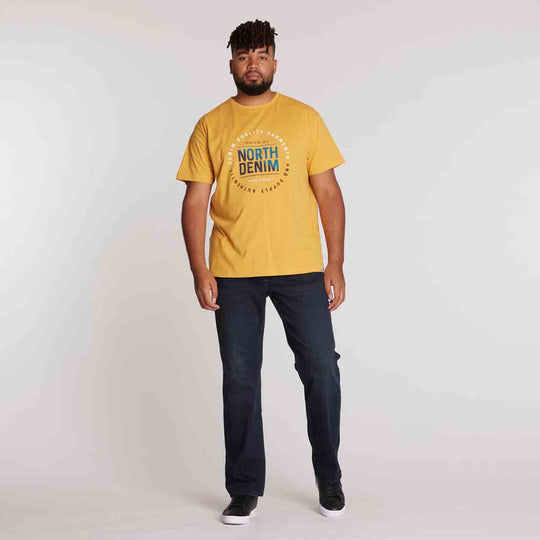 T-Shirt übergröße herren von Allsize in Gelb mit North Denim Druck und kurzer Arm