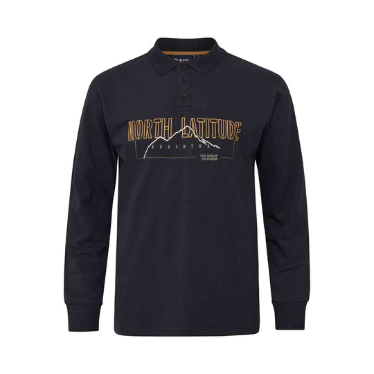 Allsize Polo-Shirt Übergröße Herren langarm in schwarz mit gesticktem North Latitude Schriftzug