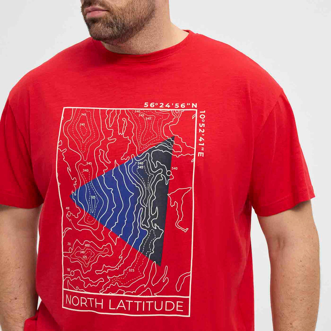 Rotes bedrucktes t-shirt von Allsize mit geografischem Nordbreitengrad Motiv und Koordinaten