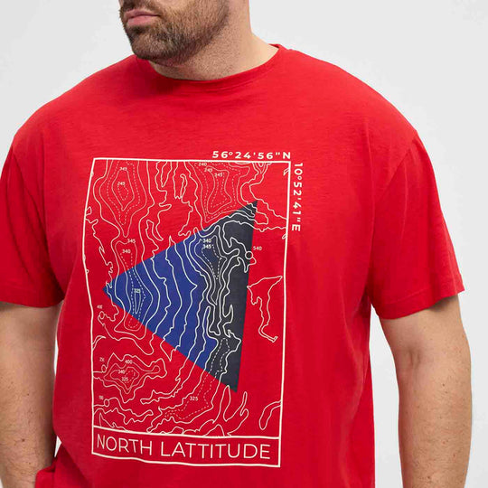 Rotes bedrucktes t-shirt von Allsize mit geografischem Nordbreitengrad Motiv und Koordinaten