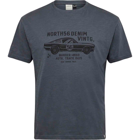 Graues T Shirt übergröße herren mit schwarzem Vintage Auto Print von Allsize